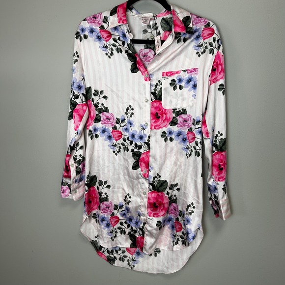 Victoria Secret XS Robe / button up gown collared pink purple NWT - Picture 2 of 6